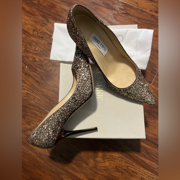 JIMMY CHOO Abel 85 antique gold coarse glitter pump - Picture 2 of 6
